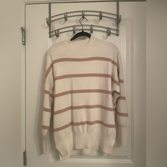 Abercrombie & Fitch Sweaters - Abercrombie & Fitch Cream and Tan Striped Crewneck Sweater